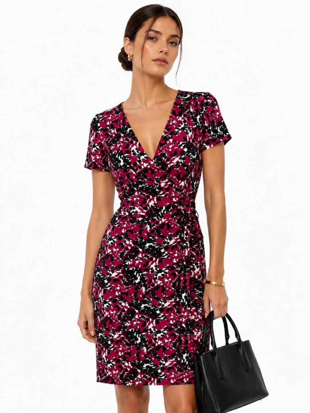 Diane von Furstenberg New Julian Two Short Sleeve Wrap Dress Purple Black Size 2